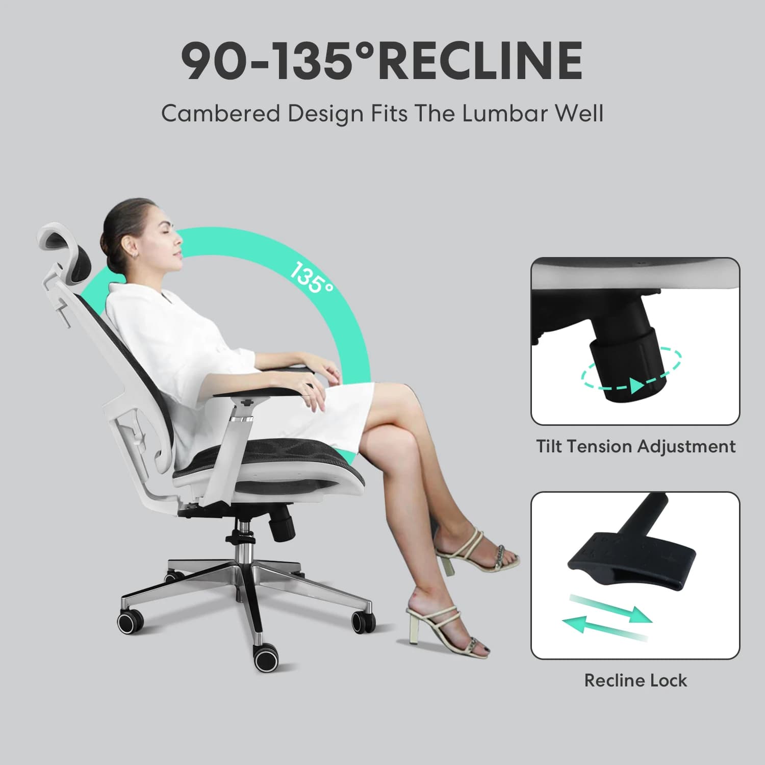Back Mesh Office Chair | Ergonomic Rocking & Swivel Design | Rolling Desk Chair with Lumbar Support Pillow - Thumbnail 3