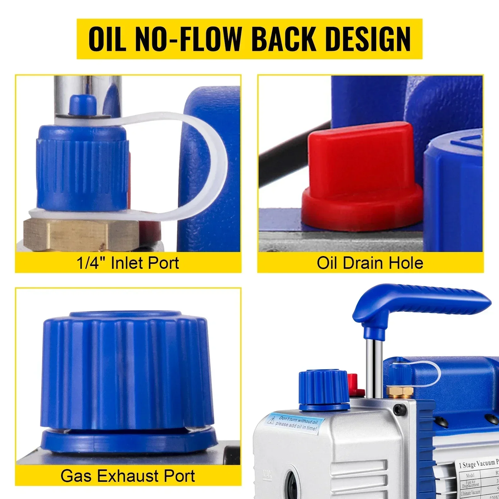 Voltage Vacuum Pump with Gauges | 1.8CFM 220V/110V | For AC Refrigerant & Vacuum Packing Applications - Thumbnail 5