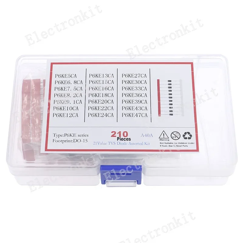 TVS Diode Assortment Kit | 21 Values, 210 Pieces | P6KE Series for Circuit Protection - Thumbnail 6