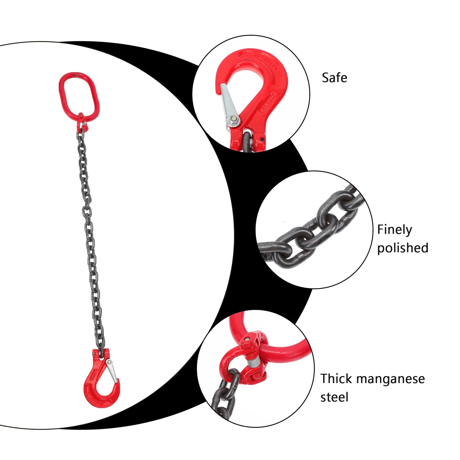 Heavy-Duty Single Leg Chain Sling | Manganese Steel Construction | Corrosion-Resistant Lifting Hook - Thumbnail 2