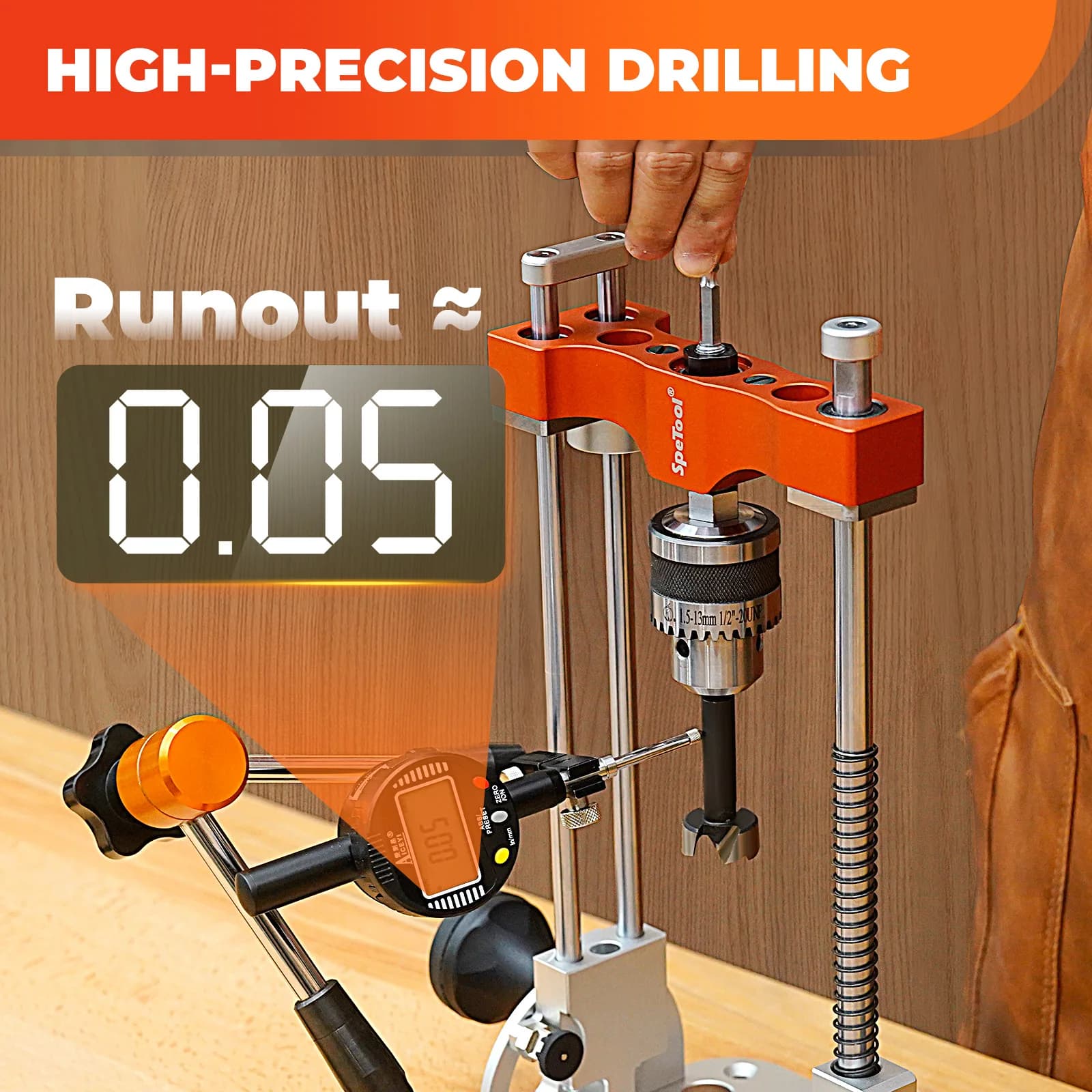 Portable Drill Guide | 0.05mm Precision | 0-60° Multi-Angle Adjustable | Heavy-Duty Aluminum Base - Thumbnail 2