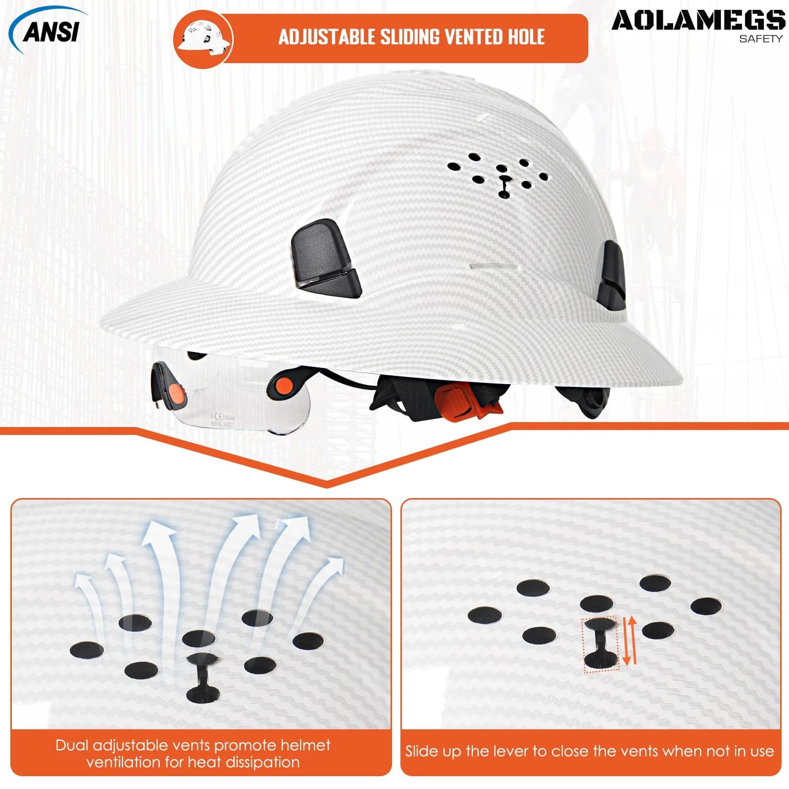 Carbon Fiber Hard Hat | Full Brim & Anti-Collision | ANSI Certified Construction Helmet - Thumbnail 4