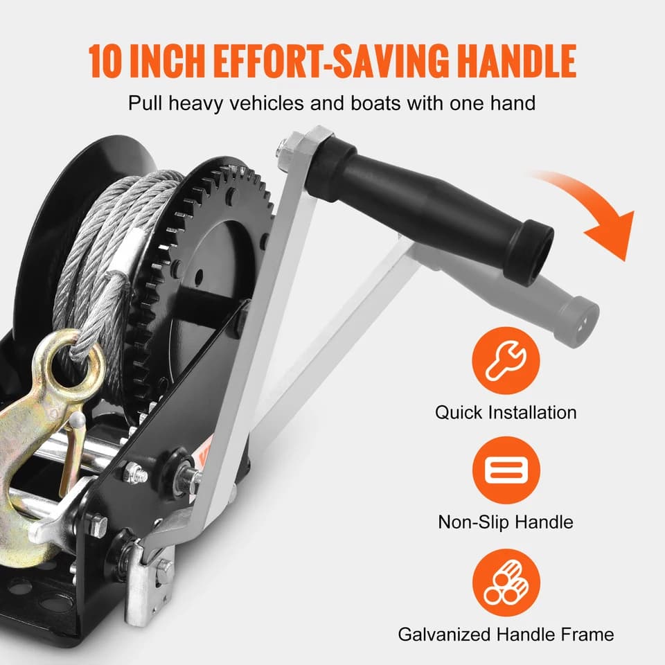 Crank Come Along Winch | Two-Way Ratchet | 33ft Steel Cable for Boats - Thumbnail 5