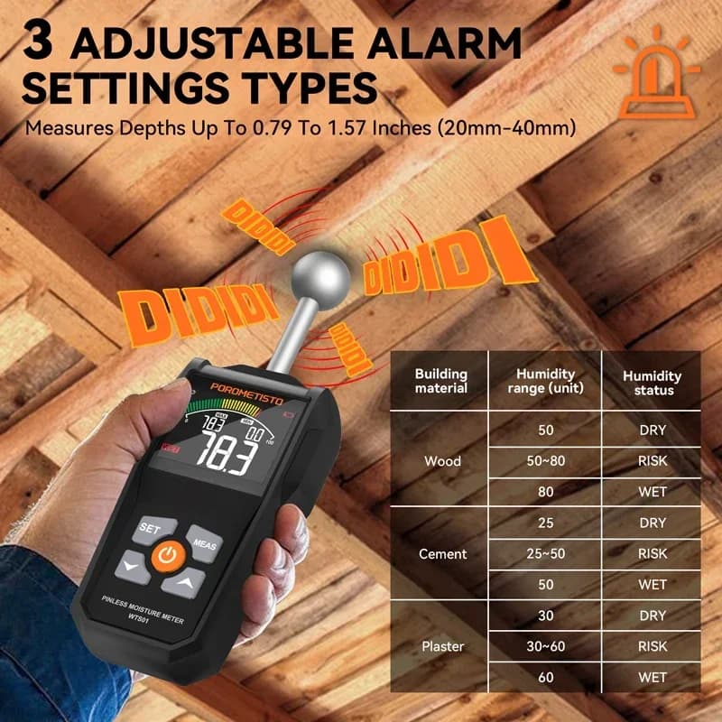 Digital Wood Moisture Meter | Pin & Pinless | 0-99.9% Timber Humidity Tester - Thumbnail 5