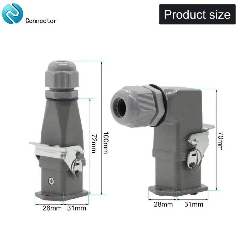 HDC-HA Rectangular Heavy Duty Connector 4, 5, 6, 8 pin waterproof Aviation industry plug socket 250V 10A/16A Zinc alloy housing - Thumbnail 2
