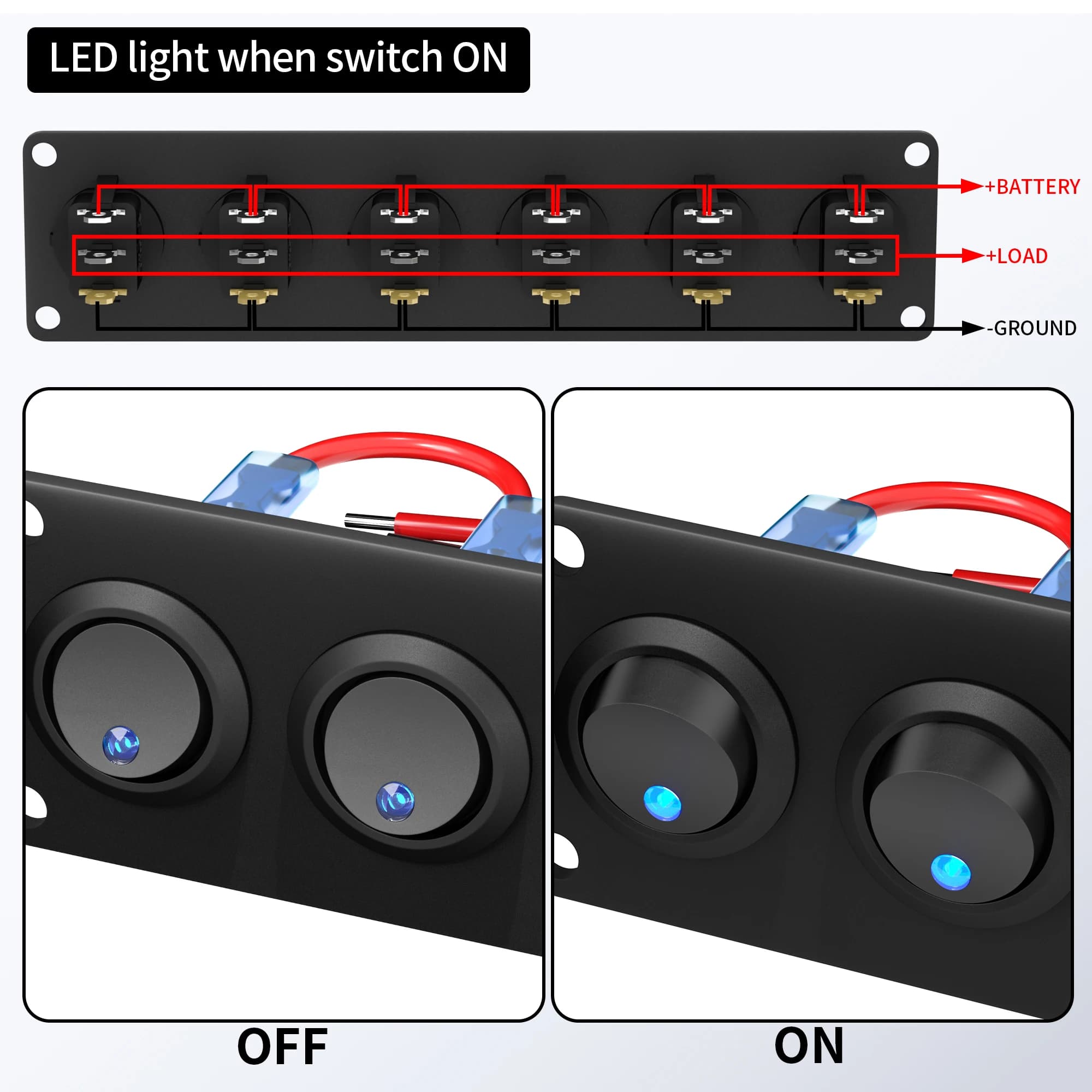 6-Gang Marine Switch Panel | 12V 20A SPST Rocker Switches for RV, Boat & Truck - Thumbnail 4