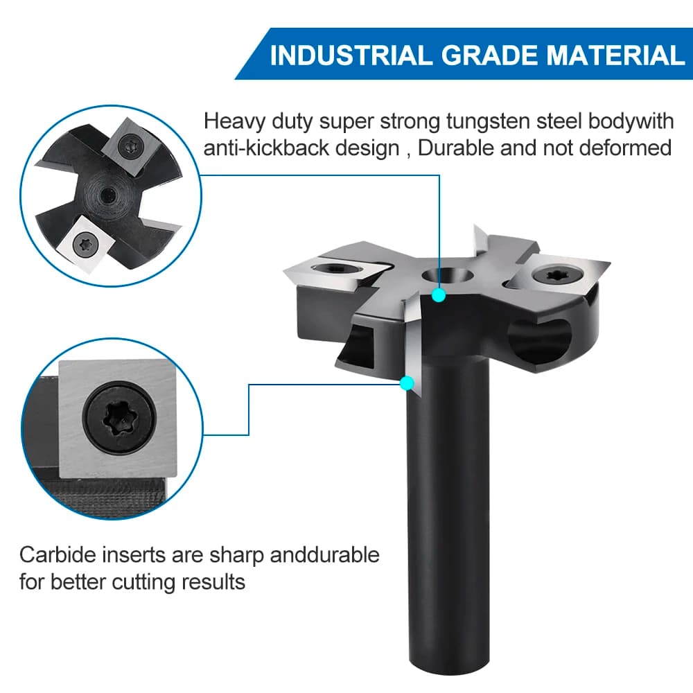 Surfacing Router Bit | 4-Flute Carbide Insert | 8-12mm Shank for Slab Flattening - Thumbnail 3