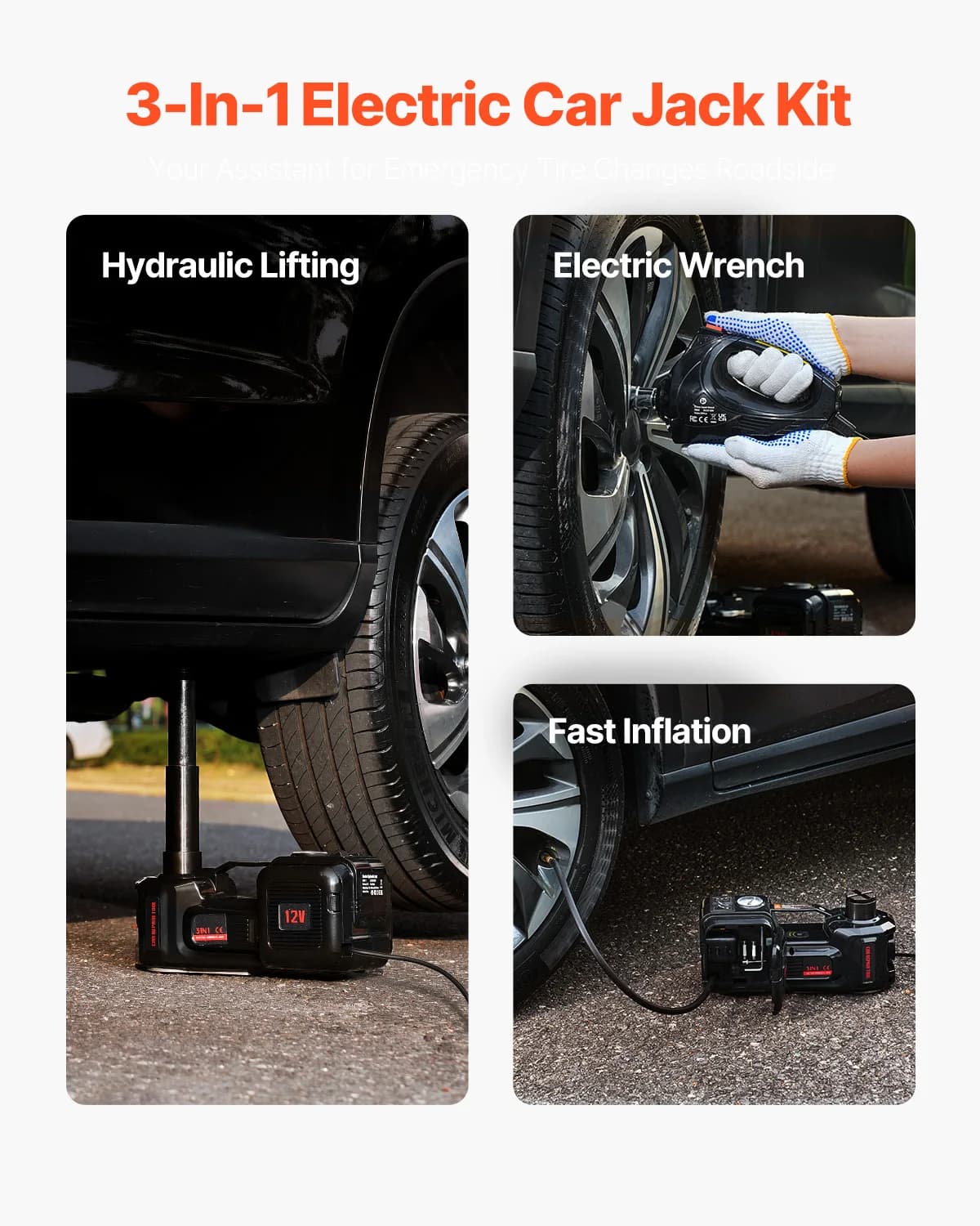 12V Electric Car Jack Kit | 5-Ton Capacity | Includes Impact Wrench & LED Light for SUV & Truck - Thumbnail 2