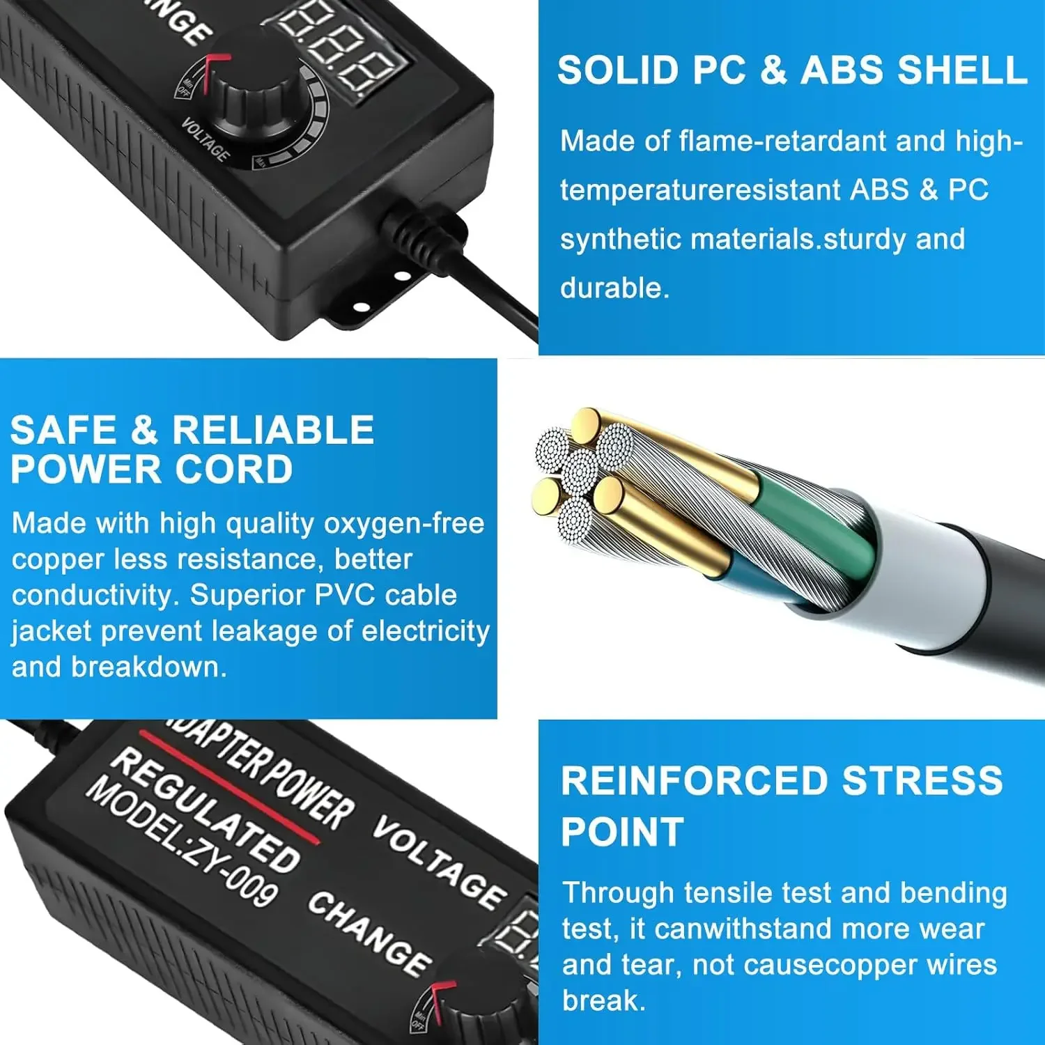 Adjustable Power Supply | 3-24V DC Output | 5A Max with Digital Display | Universal AC Adapter - Thumbnail 6