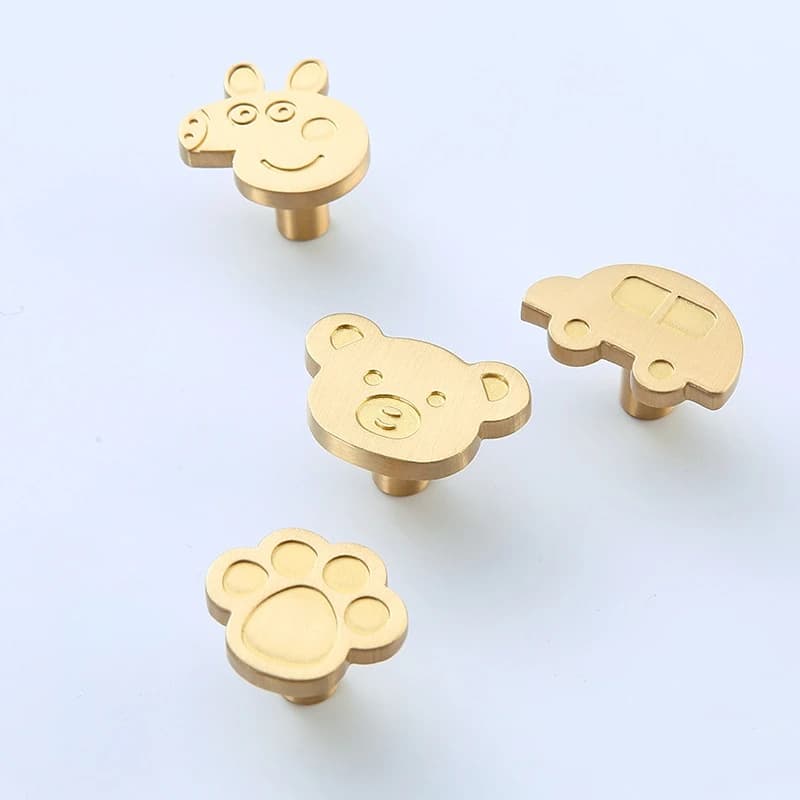 Bear Head Cabinet Knob | Cute Brass Handle for Children's Room | Single Hole Cat Claw Design - Thumbnail 3