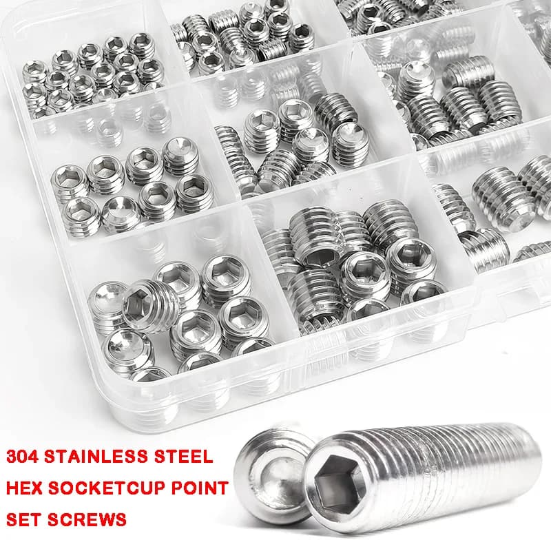 Hex Socket Set Screws | 304 Stainless Steel DIN 916 | M3-M10 Grub Screw Assortment Kit - Thumbnail 2