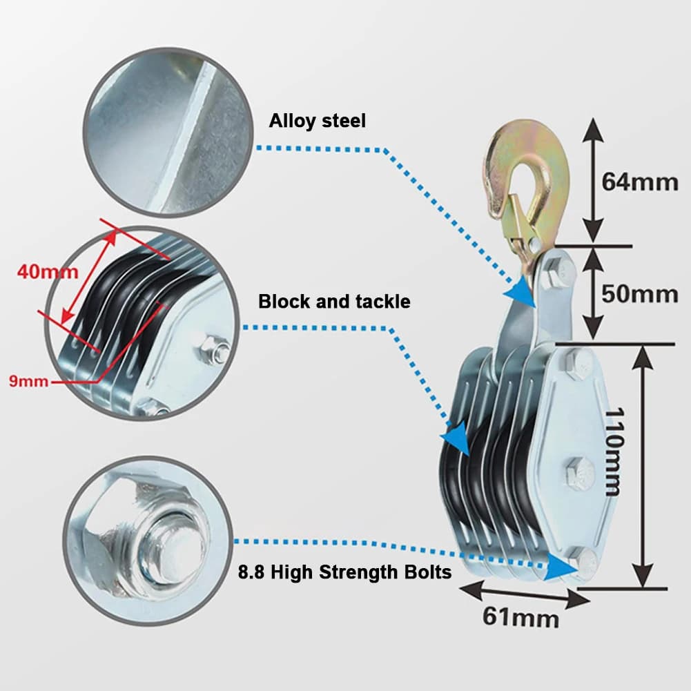 Heavy-Duty Manual Hoist | 270° Rotating Pulley Block | Zinc Alloy Hook for Secure Lifting - Thumbnail 5