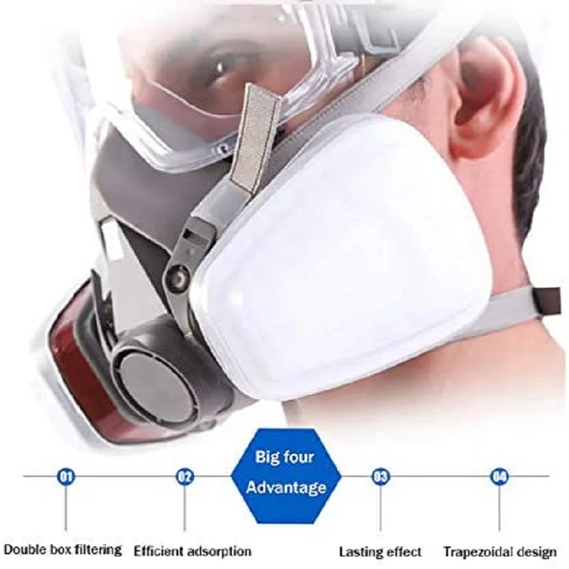 Half-Face Respirator with Anti-Fog Safety Glasses | Paint & Dust Protection - Thumbnail 2
