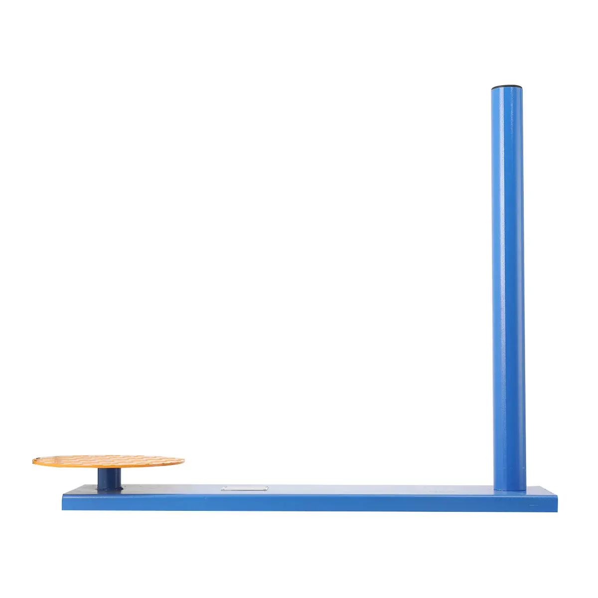 Manual stretch wrap machine with ergonomic handle for securing pallets in warehouses and shipping stations.