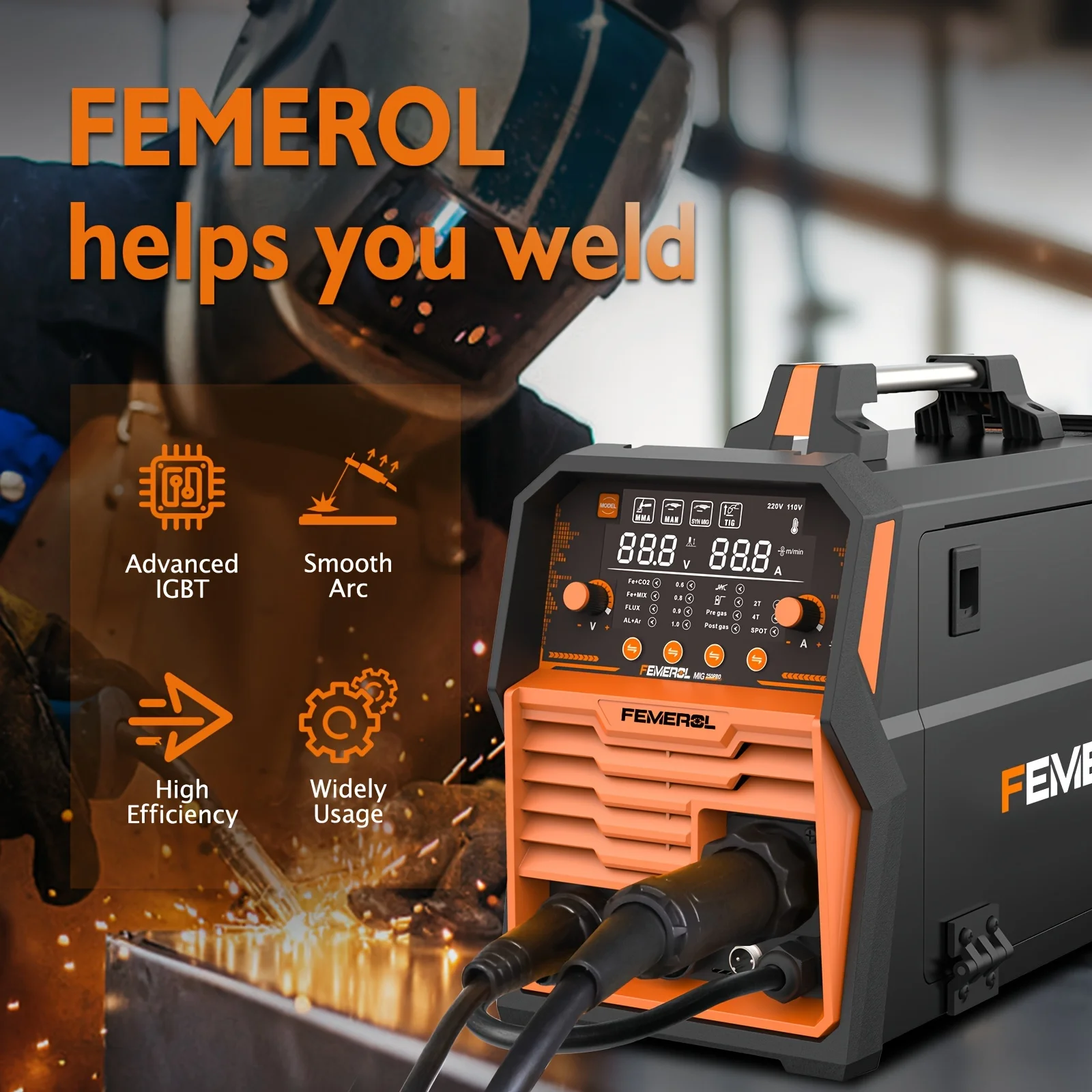 FEMEROL 6 In 1 Gas MIG Gasless Flux Core Stick Lift TIG Spot Welding Spool Gun Compatible Aluminum Welding Machine 110V/220V - Thumbnail 5