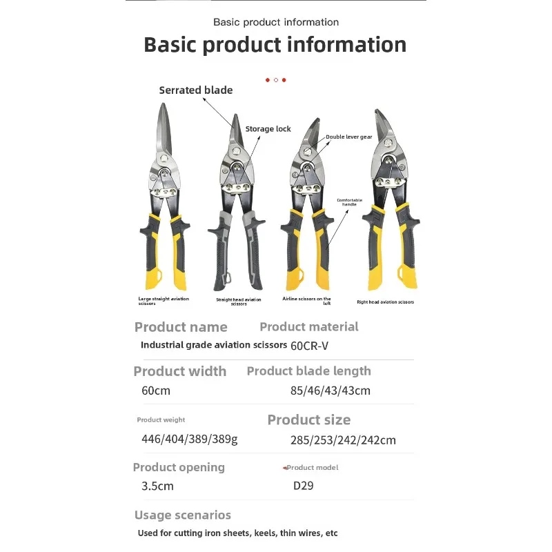 Aviation Snips | Heavy-Duty Stainless Steel Shears for Metal Cutting & HVAC - Thumbnail 6