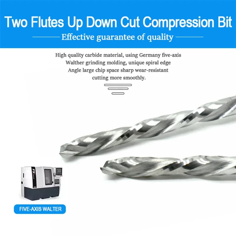 Compression Router Bits | 5pcs K30 Carbide | Up/Down Cut for Plywood & MDF - Thumbnail 5