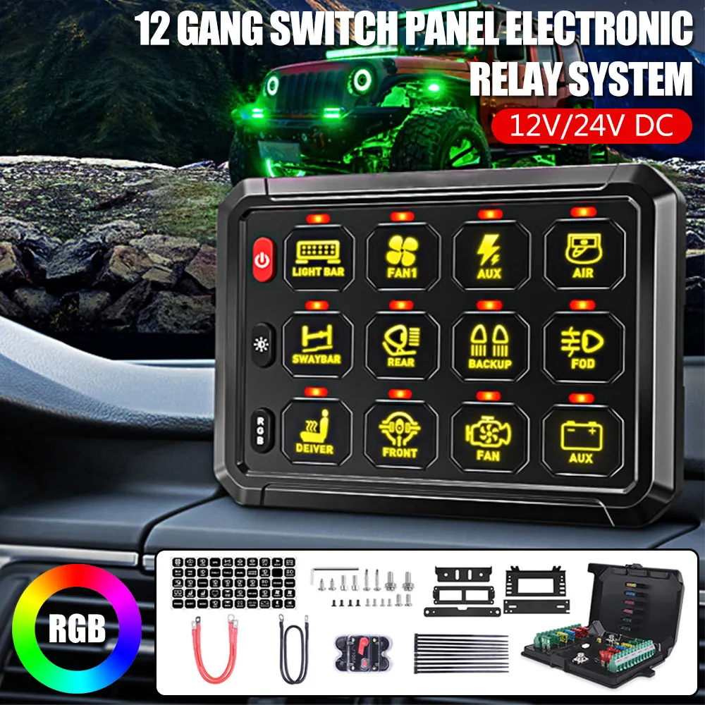 Marine & RV Touch Switch Panel | 12V/24V Relay System | 6-12 Gang Slim Control Box - Thumbnail 2