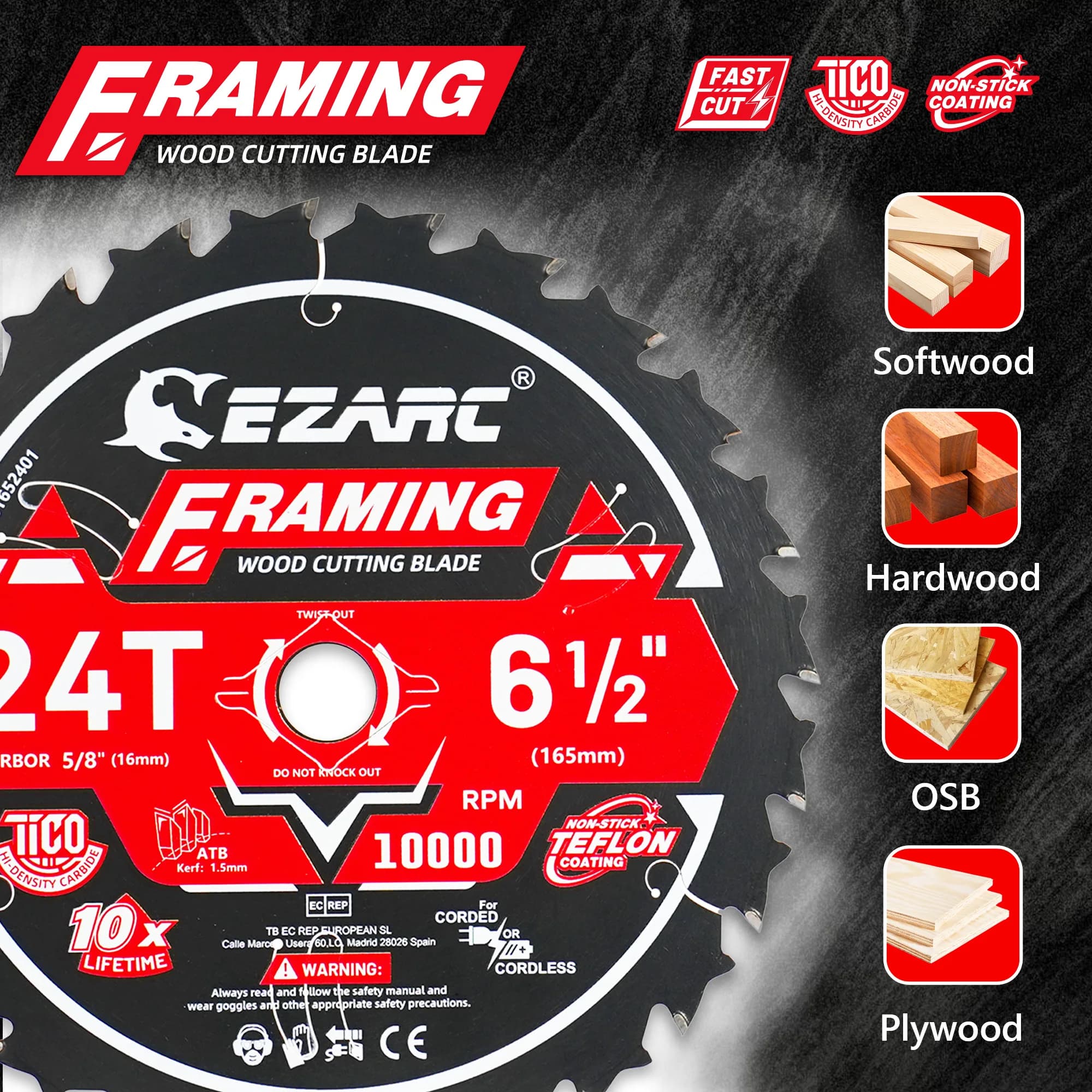 Framing Saw Blades | 6-1/2 Inch | Ultra-Thin 1.5mm Kerf for Wood & Nail-Embedded Cuts - Thumbnail 4