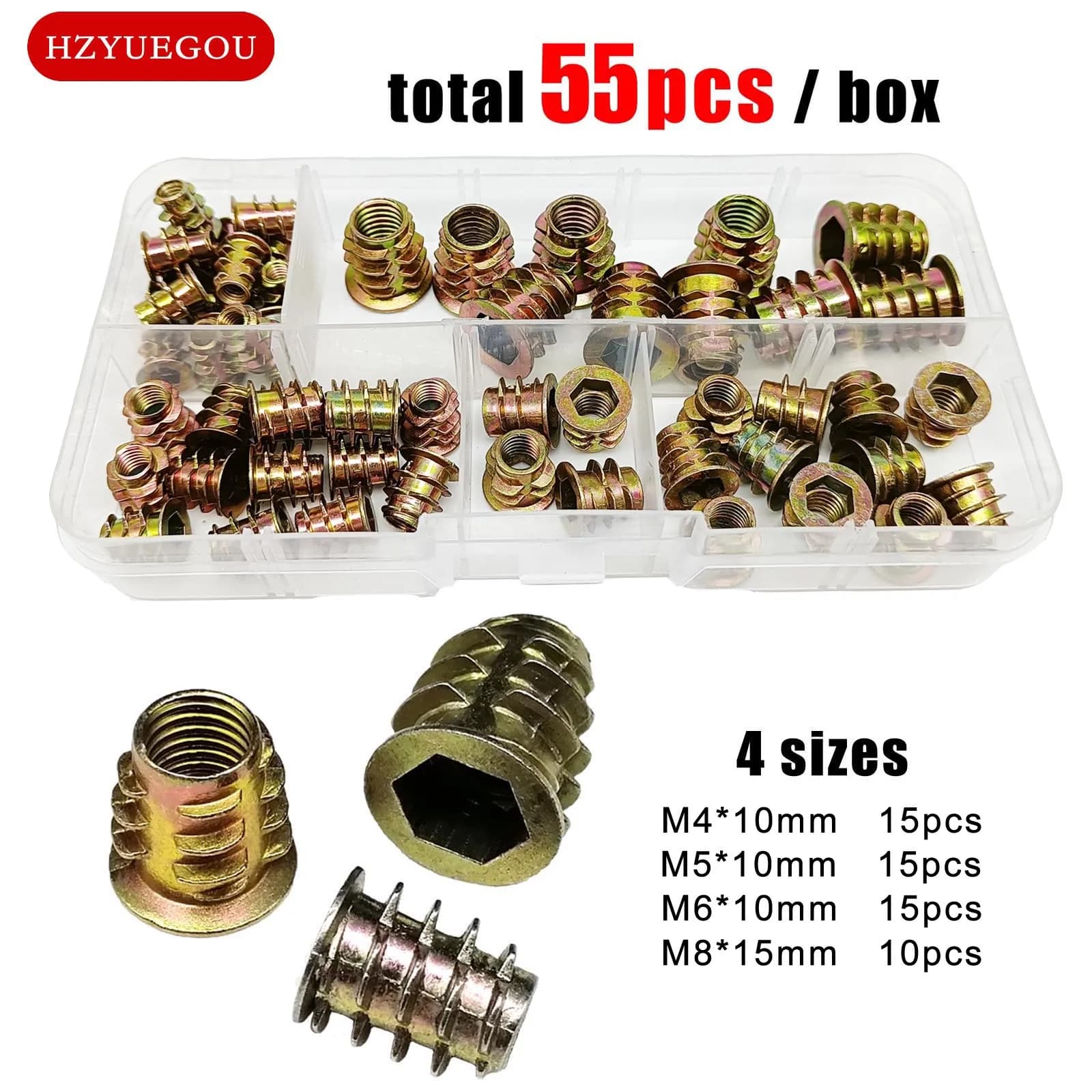 Insert Nut Kit | M4 M5 M6 M8 E-Nuts | 55pcs for Wood Furniture & Cabinets - Thumbnail 3