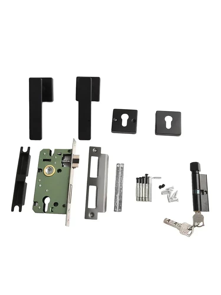 A versatile black interior door handle lock made from high-quality materials, suitable for bedroom and living room doors.