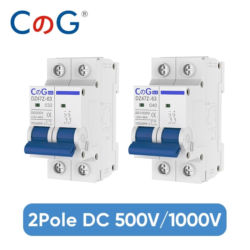 CG 2P MCB 10A 16A 20A 25A 32A 40A50A63A Circuit Breaker DZ47Z 500V/1000V Din Rail Mount DC Disconnect Switch for Solar PV System - Thumbnail 2