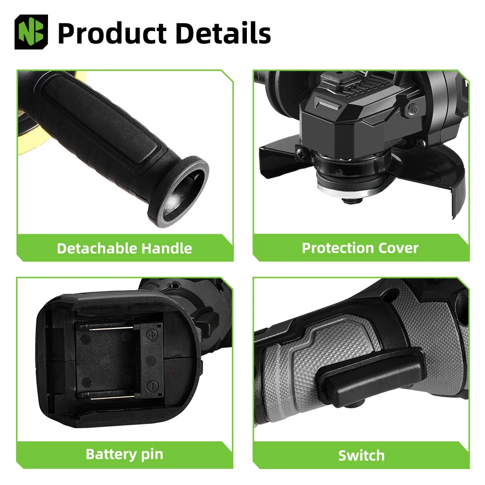 Professional Cordless Angle Grinder | 125mm Brushless Motor | 3-Speed Power for Makita Batteries - Thumbnail 5