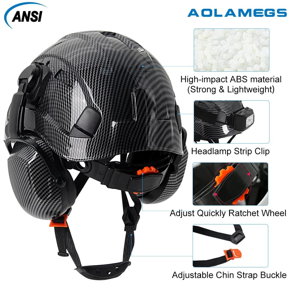 Fiber Safety Helmet | Premium ABS with Double Goggles & Earmuffs | Engineer-Grade Hard Hat - Thumbnail 5