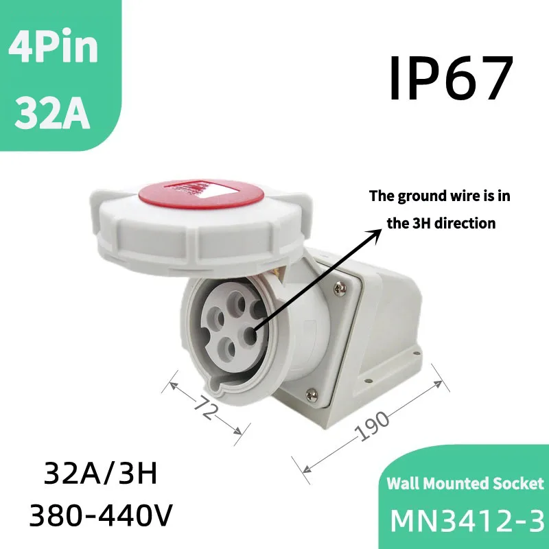 Heavy-Duty 4-Pin 32A Industrial Plug & Socket | 380-440V Marine-Grade Connector | MN3412 - Thumbnail 6