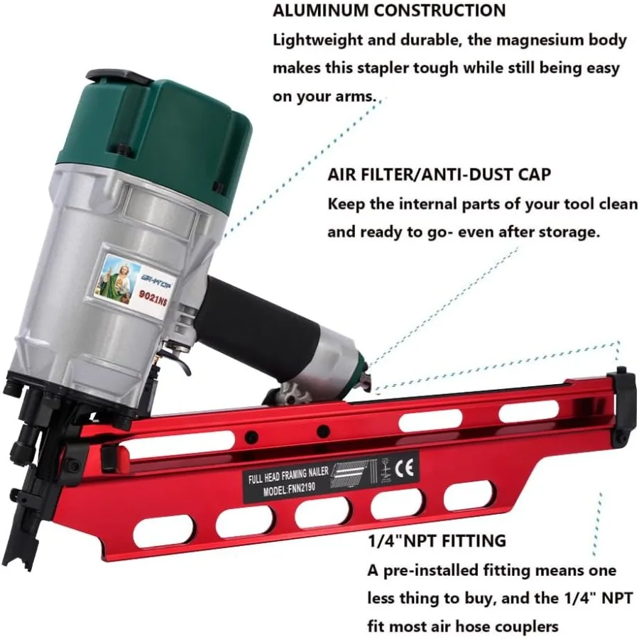 Framing Nailer | 21 Degree 3-1/2 Inch with Depth Adjustment | Mexican Style 9021NS - Thumbnail 3