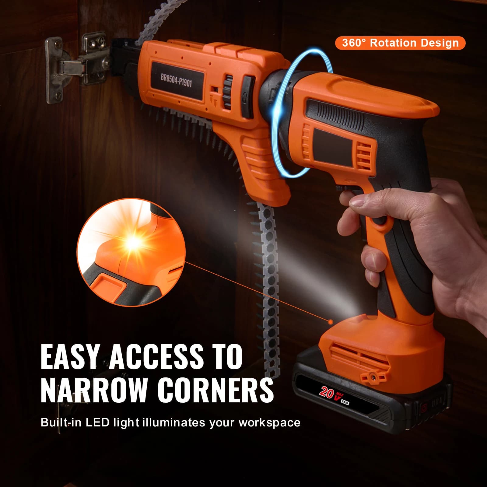 Drywall Screw Gun | 20V Max Brushless Motor | 4200 RPM with LED Light - Thumbnail 4