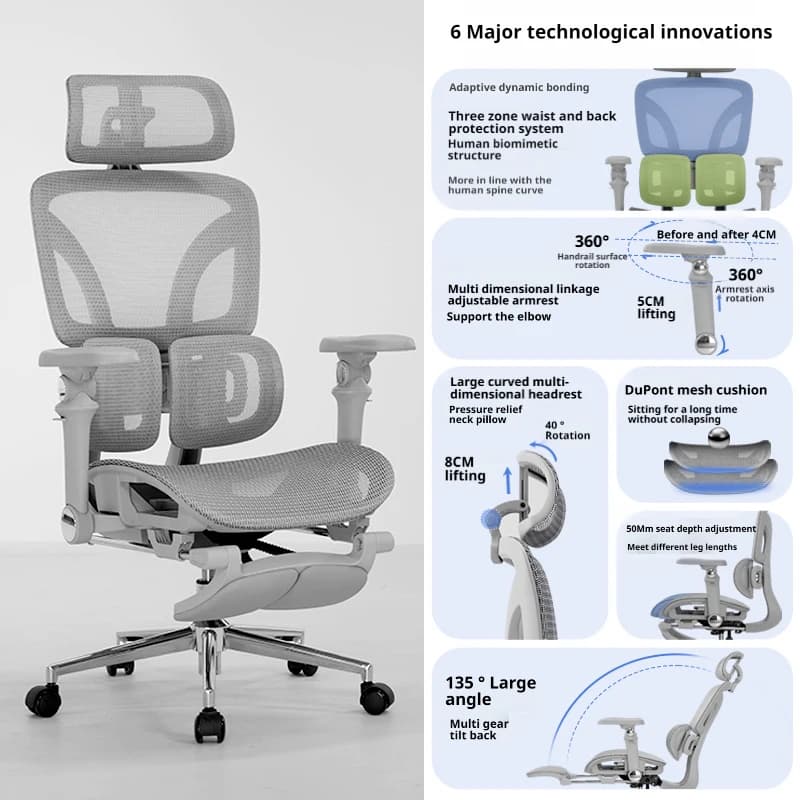 Mesh Office Chair | High Back Swivel with Footrest | Reclining Computer Gaming Chair - Thumbnail 2