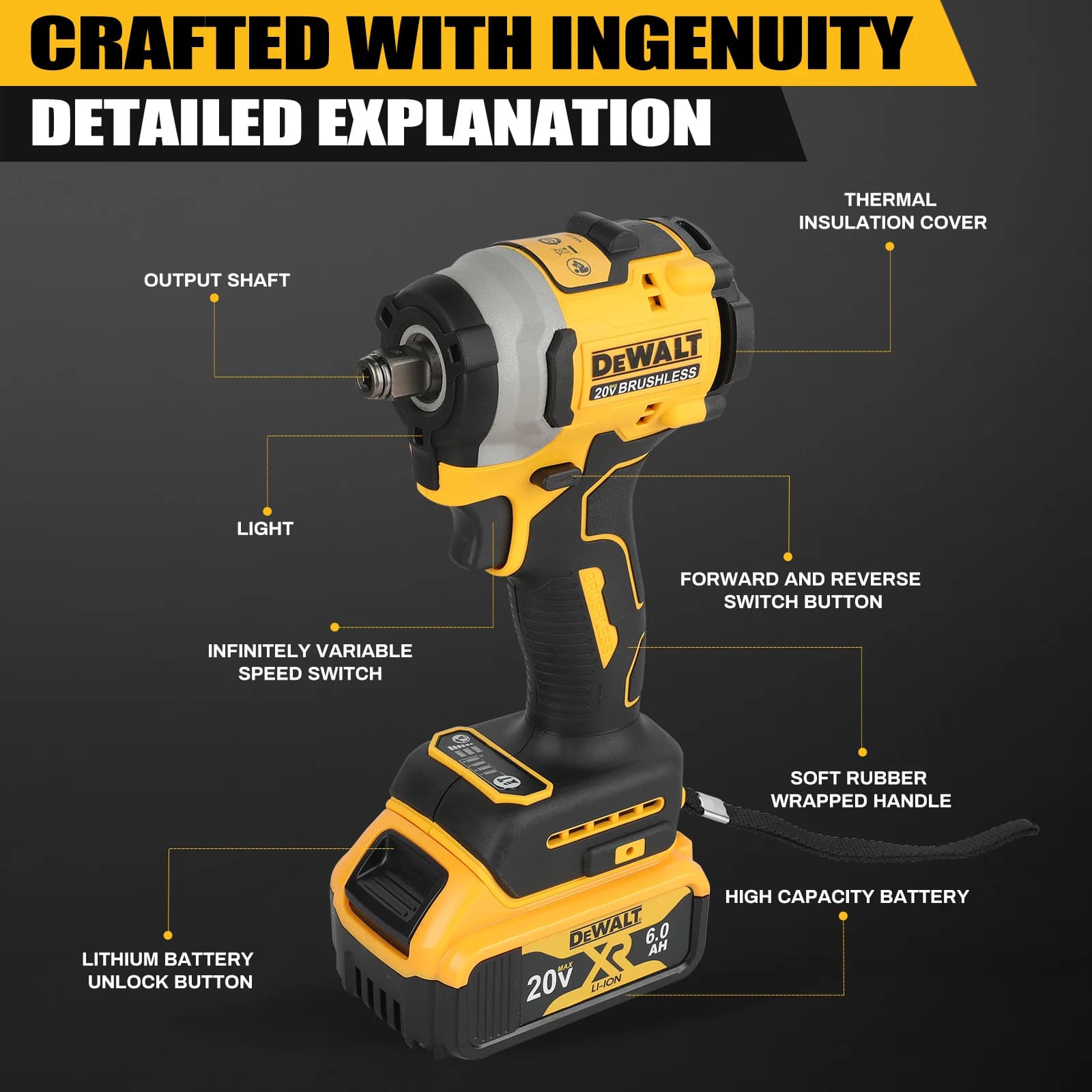 DeWalt DCF850 20V Cordless Impact Wrench | High-Torque Professional Power Tool for Mechanics & DIY - Thumbnail 6