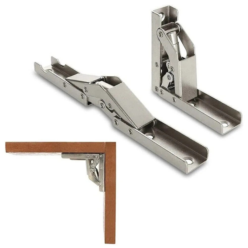 90 Degree Self-Locking Folding Hinge | Spring-Loaded Hole-Free Bracket | Flat Spring Furniture Hardware - Thumbnail 2