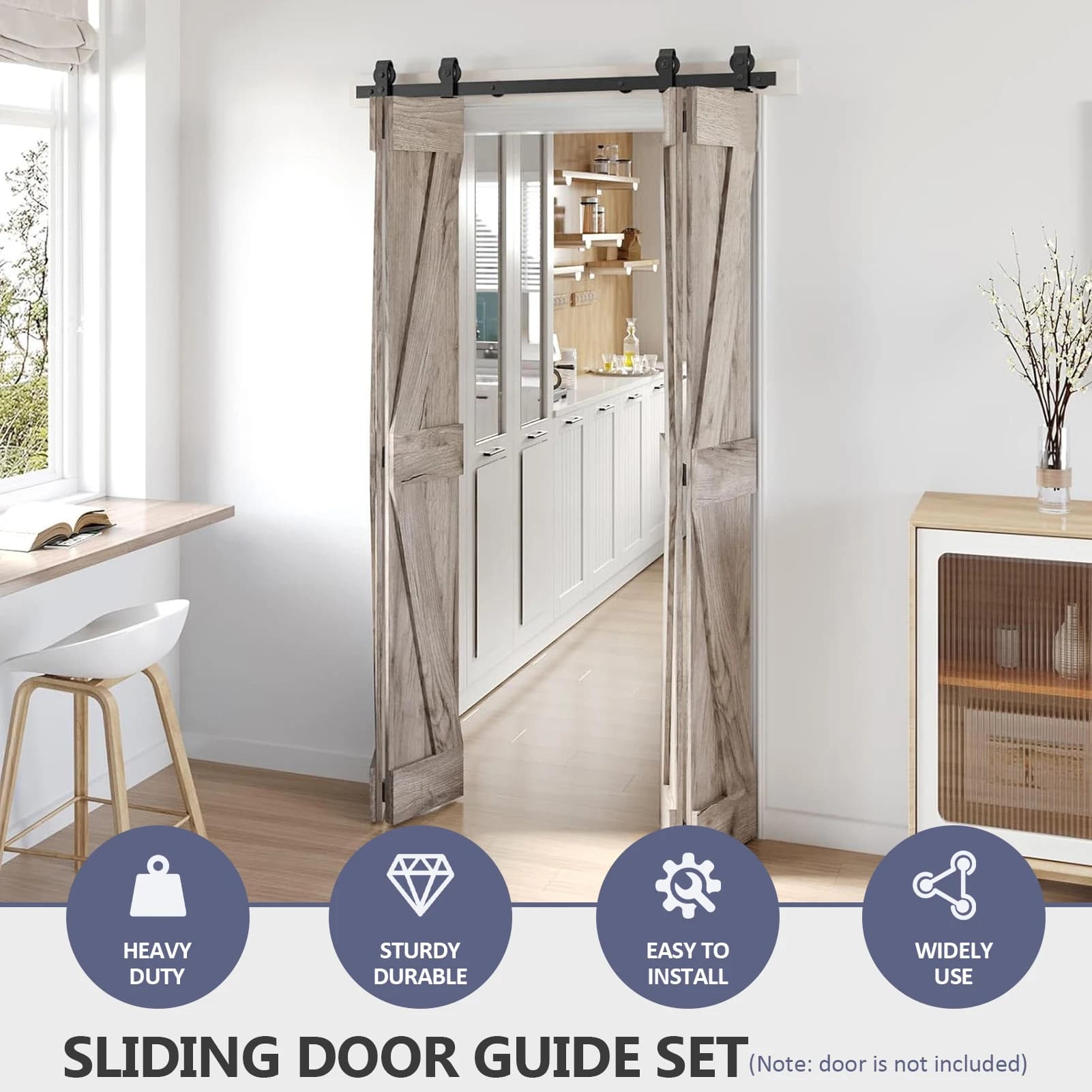 Heavy-Duty Bifold Barn Door Hardware Kit | Smooth Sliding Black Track System for Farmhouse Doors - Thumbnail 6