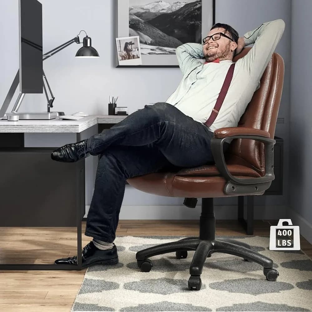 High-Back Executive Desk Chair | Ergonomic Adjustable PU Leather Office Chair | Padded Armrest - Thumbnail 2