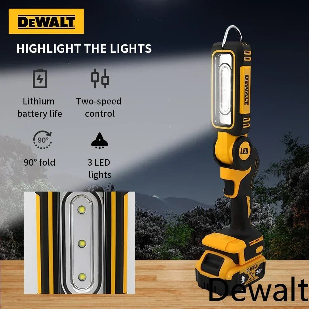 Dewalt 20V Lithium Battery 90 Degree Folding LED Work Light Handheld Multifunctional Portable Camping Torch for Outdoor Camping - Thumbnail 3