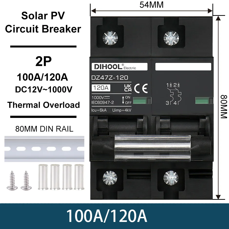 Solar DC Circuit Breaker | 1000V DC | 100A Capacity | Overload & Battery Protection - Thumbnail 2