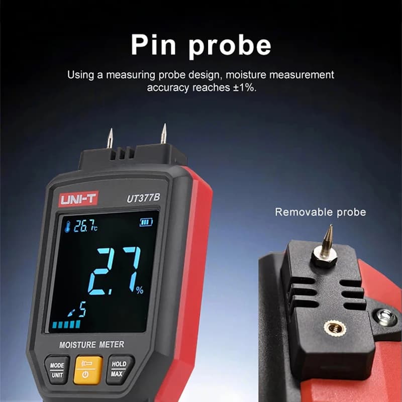 Wood Moisture Meter | UT377B Pin Tester for Timber & Building Materials | LED Flashlight - Thumbnail 5