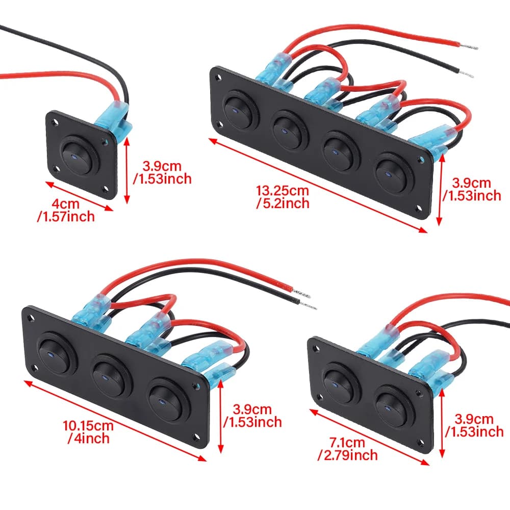 Marine-Grade Rocker Switch Panel | 1-4 Gang Toggle | 12V/USB Power | Blue LED Backlit - Thumbnail 2