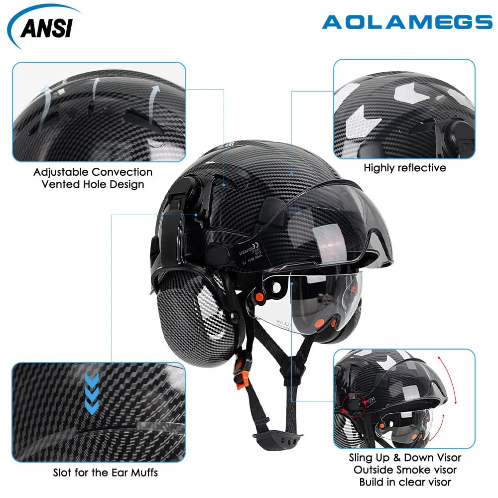 Fiber Safety Helmet | Premium ABS with Double Goggles & Earmuffs | Engineer-Grade Hard Hat - Thumbnail 3