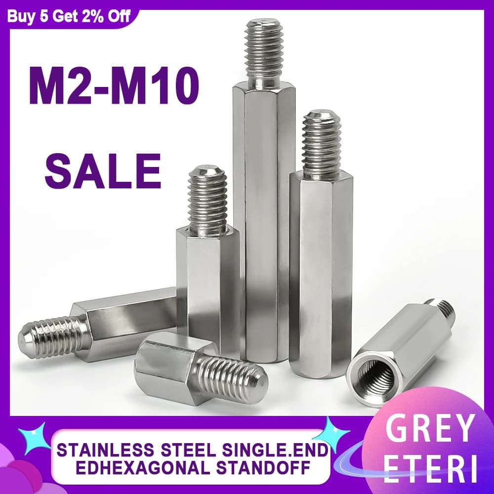 304 Stainless Steel PCB Standoffs | Male Female Hex Spacers | M2 M3 M4 M5 M6 Sizes - Thumbnail 2