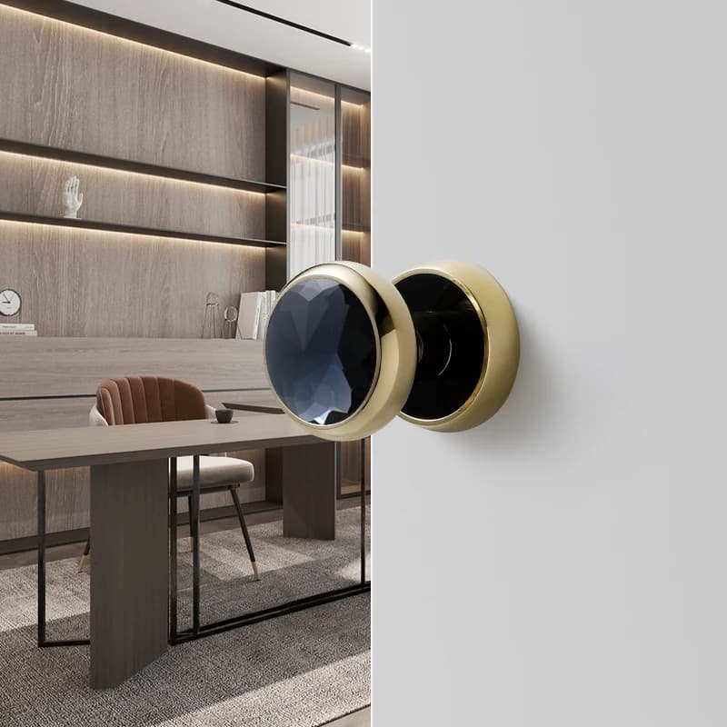 One-Way Door Lock Handle Set | Zinc Alloy Irreversible Lock | Black Crystal & Brushed Gold Finish - Thumbnail 2