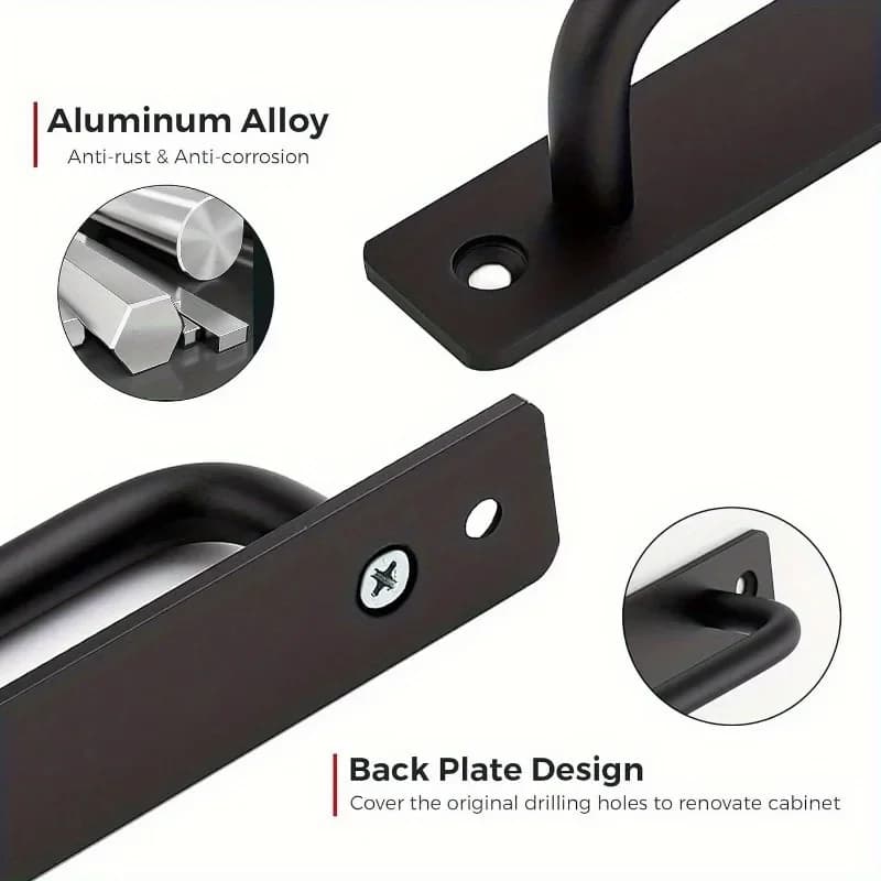 Door Handles | Black Aluminum Alloy Pulls with Plate | Sliding Cabinet & Door Hardware - Thumbnail 5
