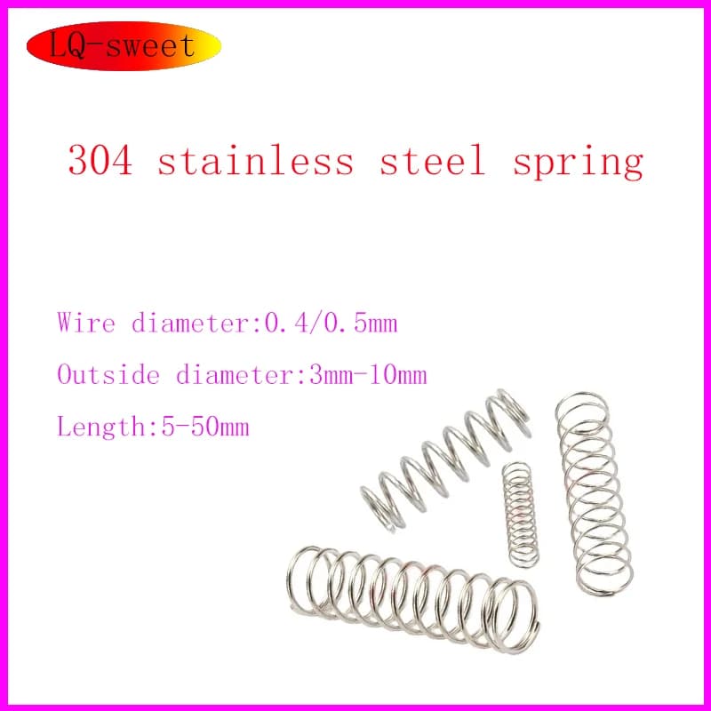 304 Stainless Steel Compression Springs | 0.4mm/0.5mm Wire | 10Pcs Precision Industrial Springs - Thumbnail 2