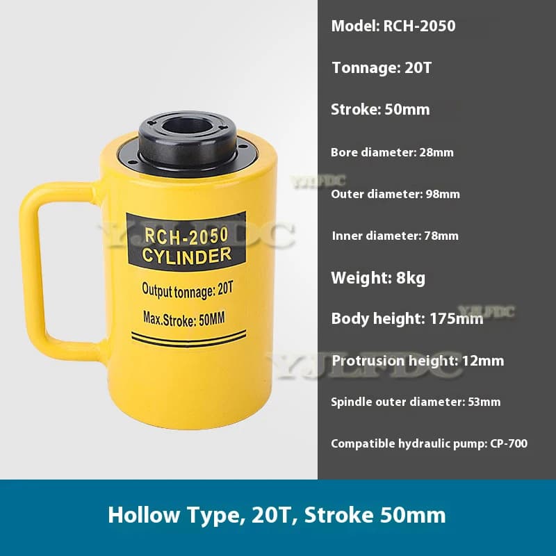 20-Ton Hollow Plunger Hydraulic Cylinder | 50mm Bore | Heavy-Duty Ram for Industrial Applications - Thumbnail 2