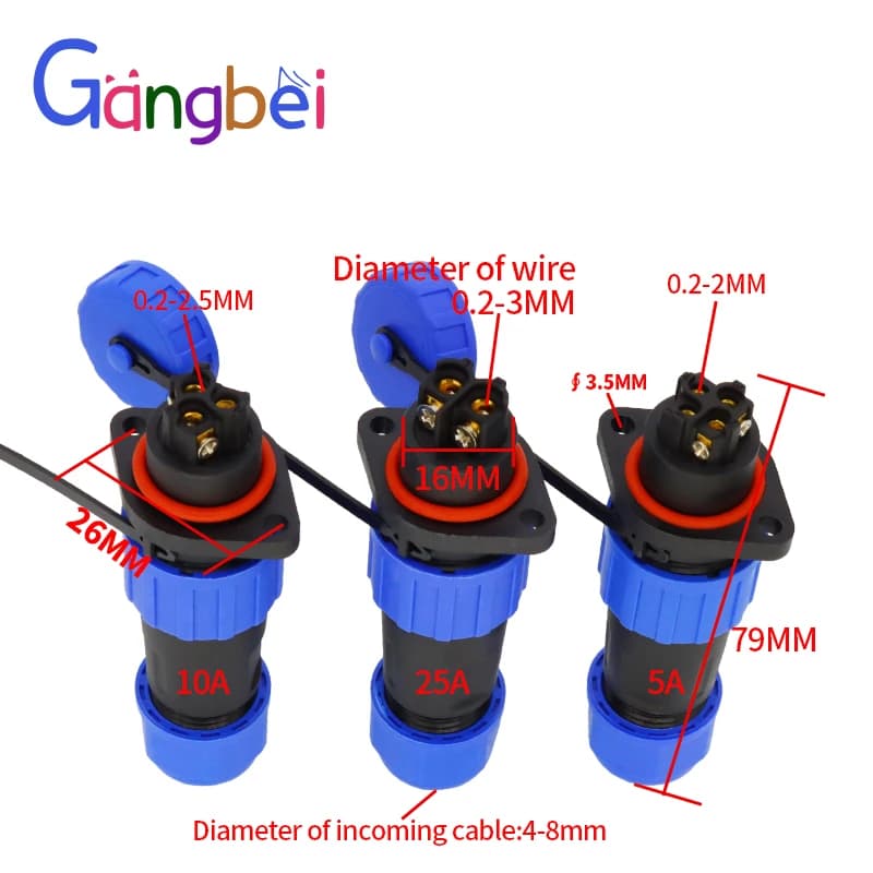 Waterproof Connector Plug | 2-4 Pin Screw Crimping | with Back Nut & Docking Flange - Thumbnail 5