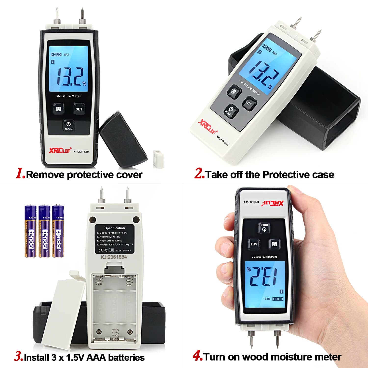 Handheld Moisture Meter for Wood, Concrete, Woodworking & Building Materials - LCD Display - Thumbnail 3