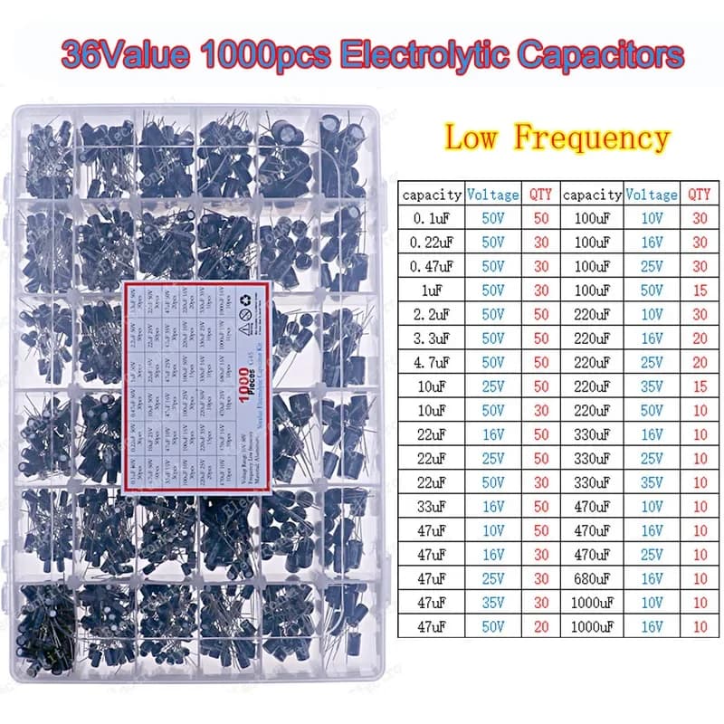 Capacitor Assortment Kit | 16V-400V | 0.1uF-1500uF | DIP & SMD for Electronics Repair - Thumbnail 6