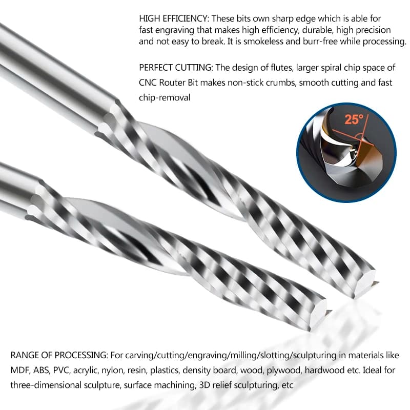 Flute Spiral End Mill | 4-8mm Carbide CNC Router Bit | 3D Engraving for Woodworking - Thumbnail 2